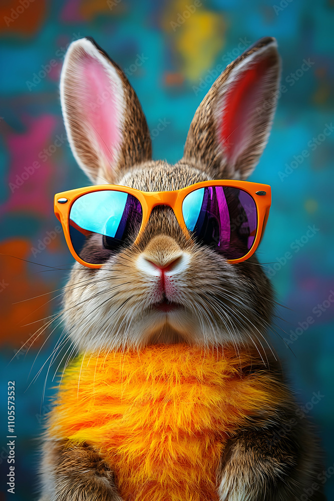 Cool Bunny Illustration: Orange Sunglasses and Fur Cool Bunny Illustration: Orange Sunglasses and Fur