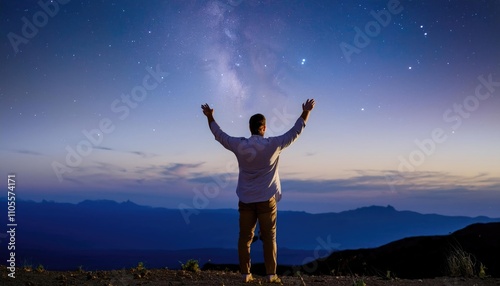 person standing on their tiptoes, stretching to touch stars in the sky, symbolizing ambition, dreams, and aspiration 