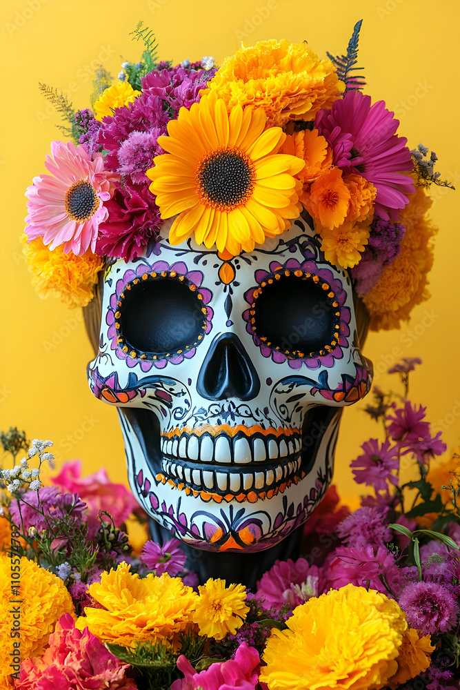 Sugar Skull with Floral Crown Illustration Sugar Skull with Floral Crown Illustration