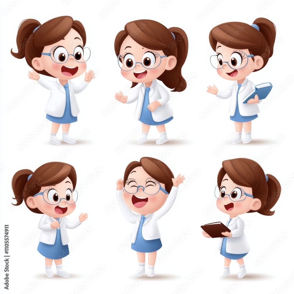 Cartoon Businesswoman Engaging in Various Activities with Joy Cartoon Businesswoman Engaging in Various Activities with Joy