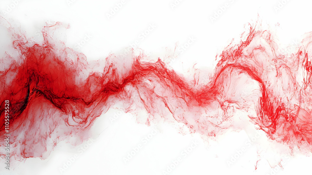 Red Ink Swirls Abstractly Across White, Dynamic Flow Red Ink Swirls Abstractly Across White, Dynamic Flow