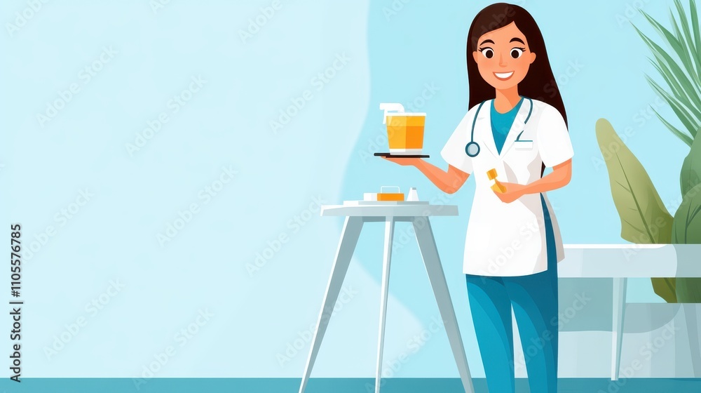 A nurse dressed in medical attire, holding a tray with supplies and smiling warmly in a bright, modern clinic setting, suggesting readiness and health care professionalism. A nurse dressed in medical attire, holding a tray with supplies and smiling warmly in a bright, modern clinic setting, suggesting readiness and health care professionalism.