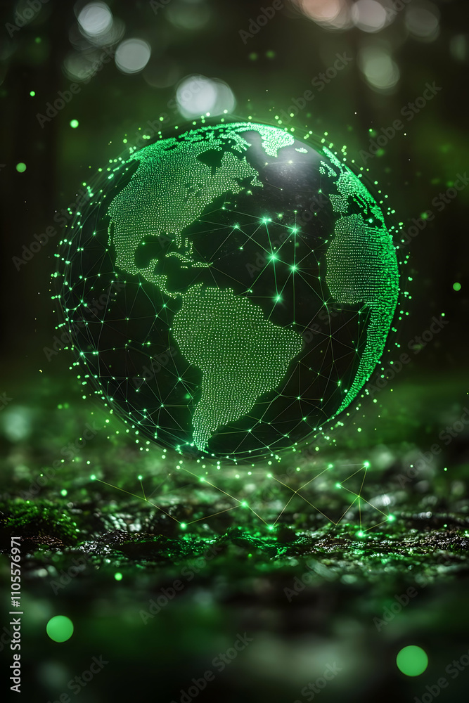 Green Global Network 3D Illustration Green Global Network 3D Illustration