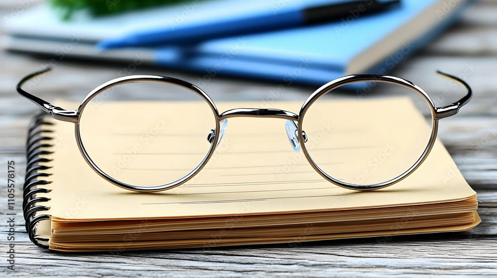 Round Glasses on Notebook Photo Round Glasses on Notebook Photo