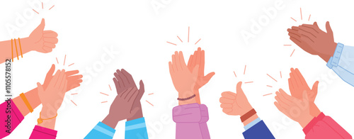 Clapping hands. Different people applause. Cheerful approval