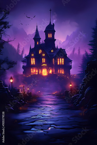 Enchanted Castle Illustration: Nighttime Fantasy Landscape