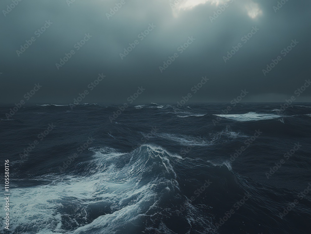 Dark Stormy Ocean Waves Crashing - Dramatic Seascape Dark Stormy Ocean Waves Crashing - Dramatic Seascape