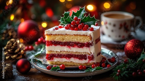 Wallpaper Mural Christmas cake with holly and red berries, decorated for the holiday season. Torontodigital.ca