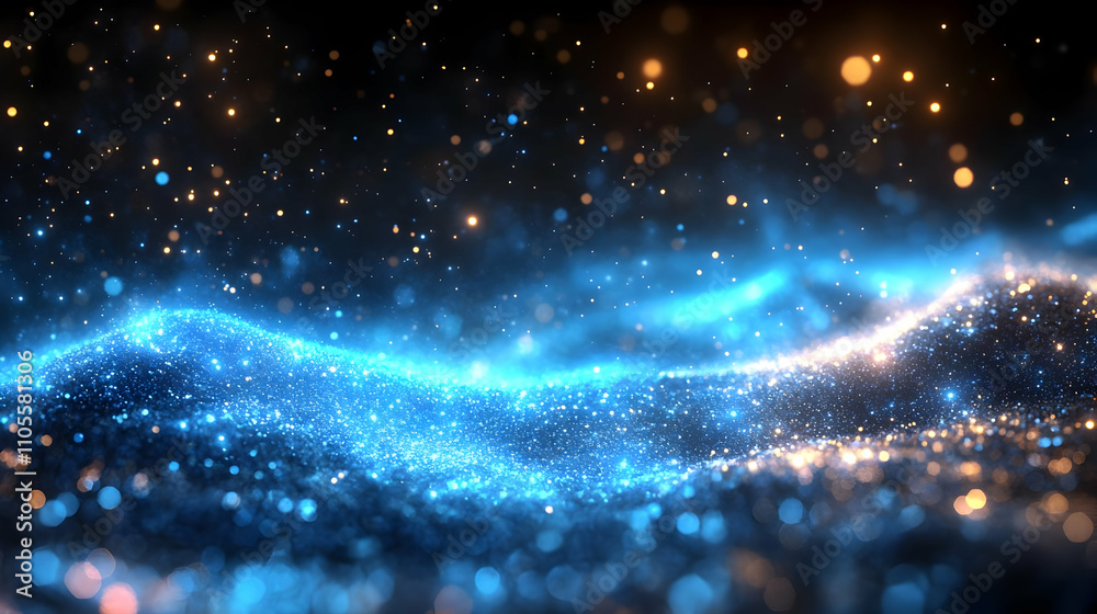 Obraz premium Glimmering Blue Particles Dance, Shimmering Sands Flow Gently, Abstract Beauty