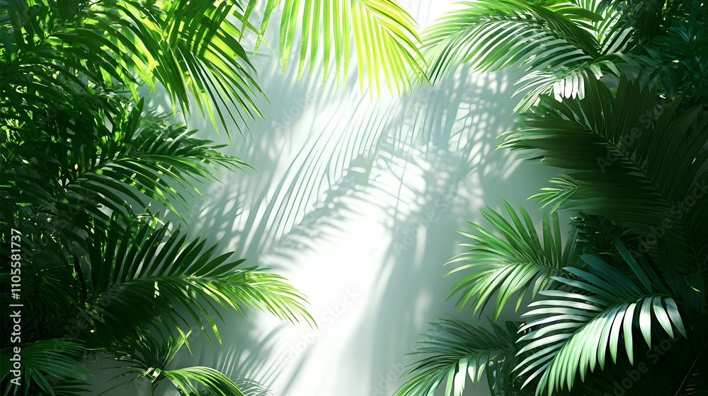 Lush Tropical Palm Leaves Cast Shadows on Wall