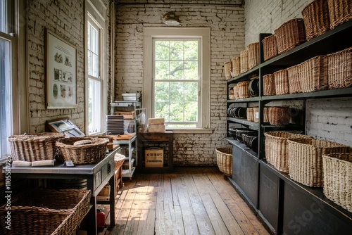 Rustic Room Filled With Wicker Baskets And Wooden Floors