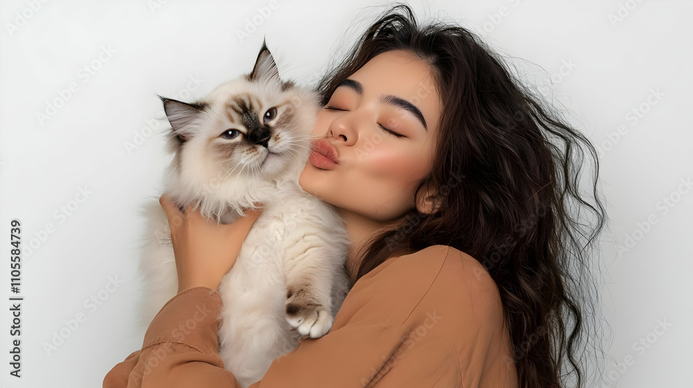 Woman and Fluffy Cat Realistic Photo Woman and Fluffy Cat Realistic Photo
