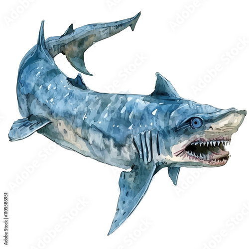 A watercolor of Goblin Shark, isolated on a white background. Goblin Shark vector. photo