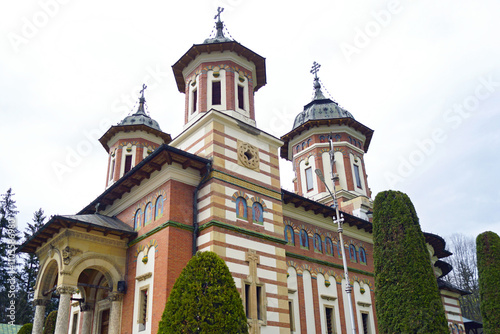 Exterior of the Great Church (Biserica nouă), also known as the Holy Trinity Church (Biserica Sfânta Treime) in Sinaia Monastery, Romania. A masterpiece of Orthodox architecture in the Carpathians. photo