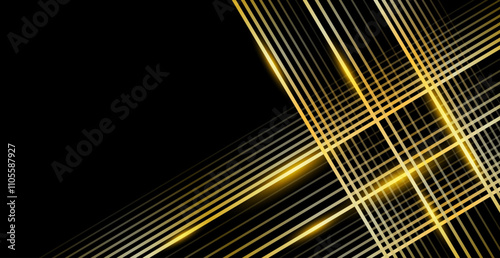 Neon Gold Lights Line Frame On Black Background. Vector Illustration. Technology Wallpaper. Copy space