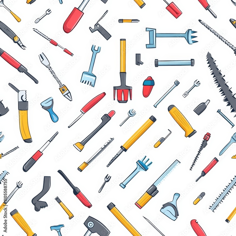 Colorful Seamless Pattern of Various Tools Colorful Seamless Pattern of Various Tools