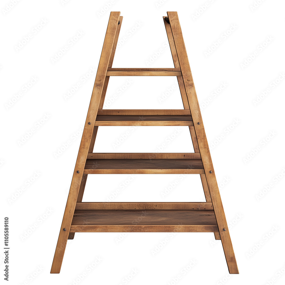 Ladder-style wooden bookshelf isolated on transparent background Ladder-style wooden bookshelf isolated on transparent background
