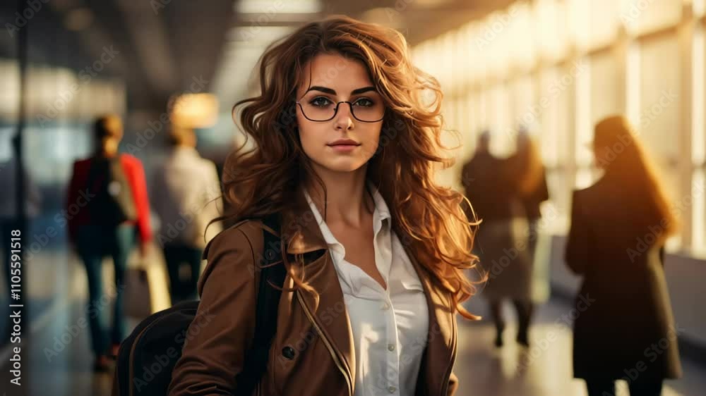 Confident Young Beauty Businesswoman Walking in a Modern Train Station with Stylish Suit and Bag – Professional Travel Concept Confident Young Beauty Businesswoman Walking in a Modern Train Station with Stylish Suit and Bag – Professional Travel Concept