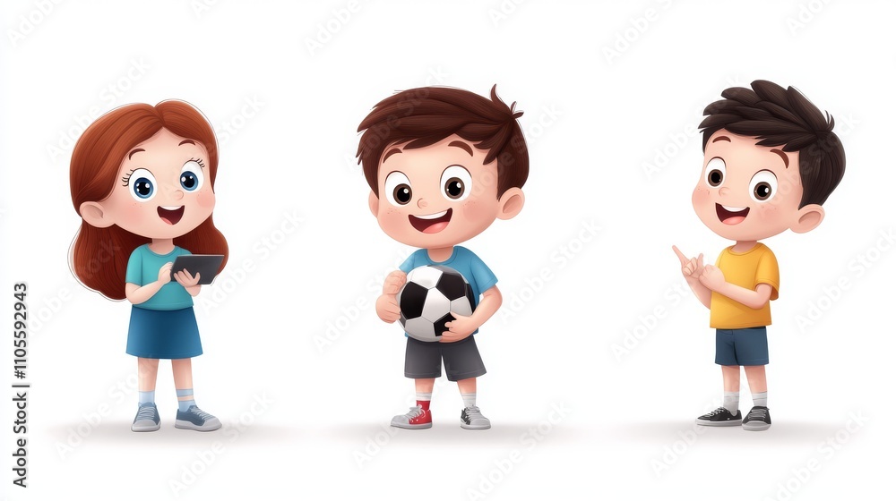 Fototapeta premium Cartoon Characters Playing Fun Activities in Vector Style Illustration