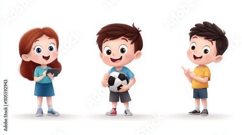 Cartoon Characters Playing Fun Activities in Vector Style Illustration