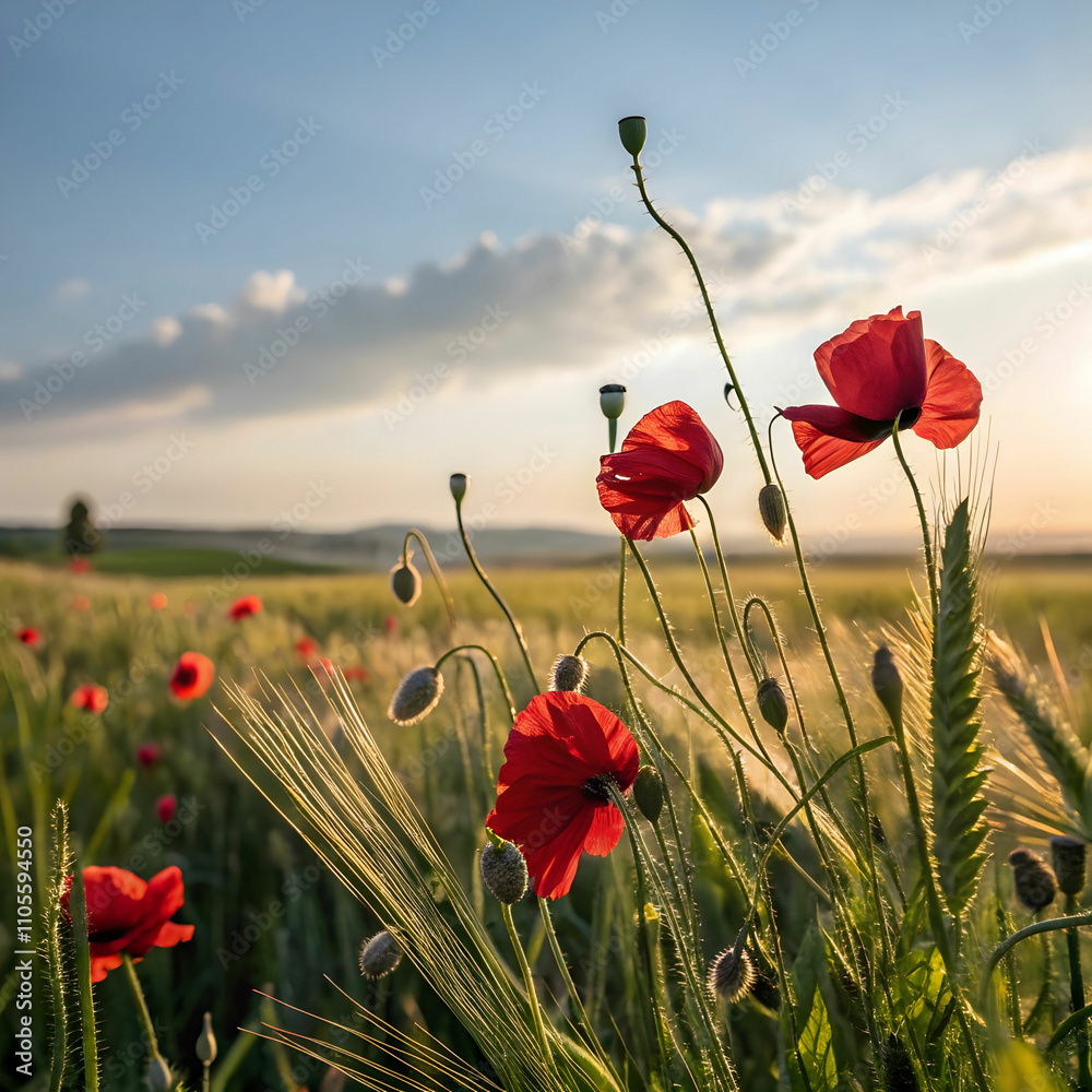 Obraz premium close up of red flowering plants on field