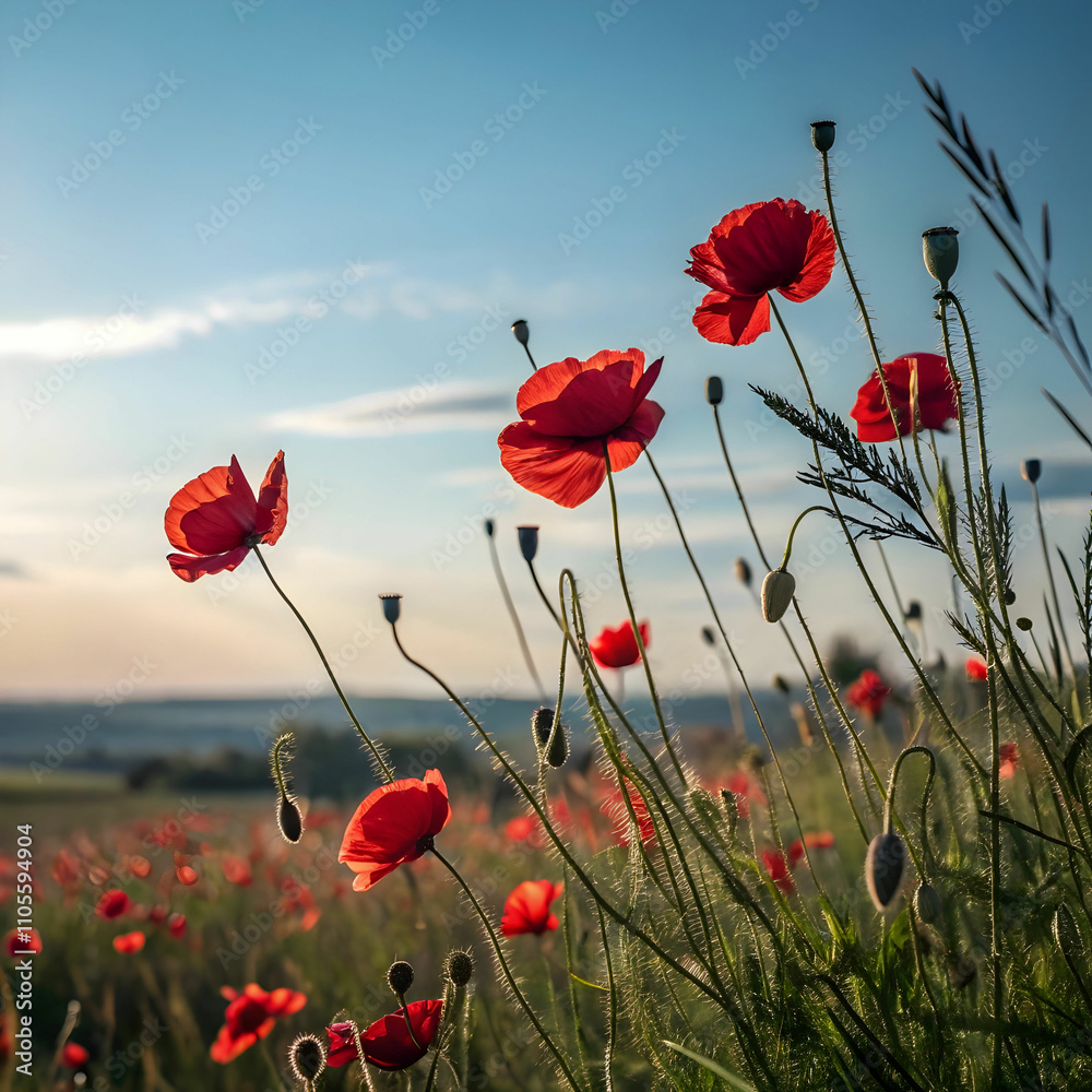 Fototapeta premium close up of red flowering plants on field