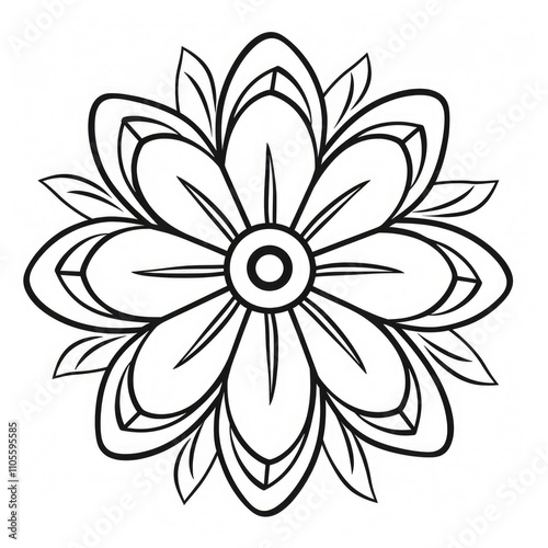 mandala coloring book for adults and kids. Simple shape mandala flowers, abstract floral elements.