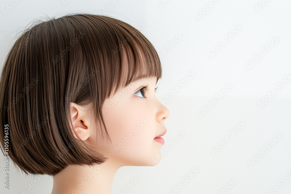 profile portrait of a young girl with short bob hairstyle and soft expression profile portrait of a young girl with short bob hairstyle and soft expression
