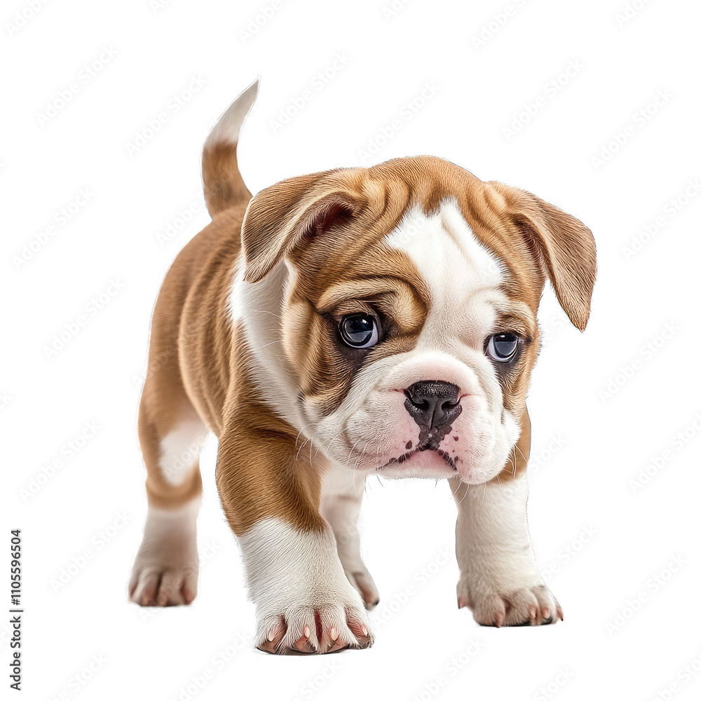 Fototapeta premium English Bulldog Puppy. 2 Months Old Tracking Scent With Cuteness and Smell. Isolated on a Transparent Background. Cutout PNG.
