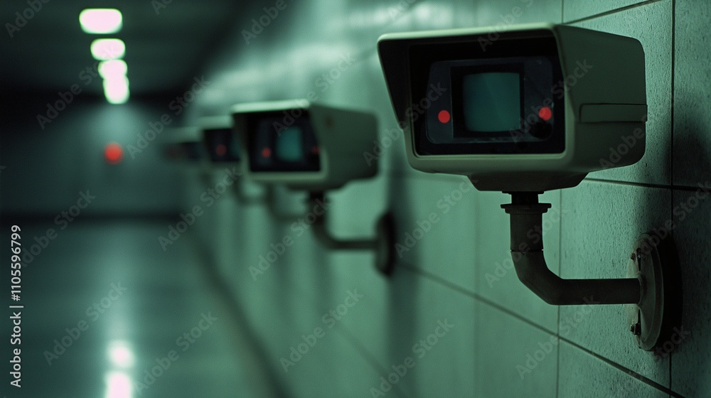 Surveillance Cameras in a Dimly Lit Corridor - Security Solutions for Monitoring and Protection in Various Environments and Settings