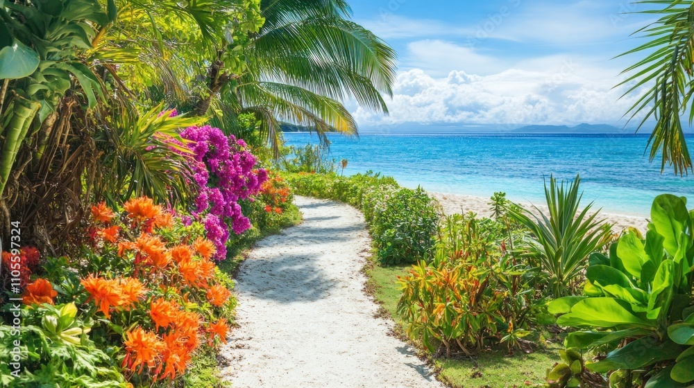 Lovely green garden by the sea with bush flowers and neatly trimmed hedges background wallpaper AI generated image Lovely green garden by the sea with bush flowers and neatly trimmed hedges background wallpaper AI generated image