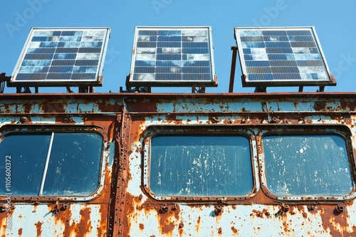 Rusty Vehicle Roof Solar Panels Old Transport photo