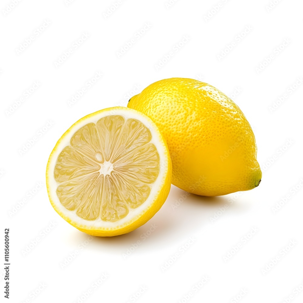 Detailed Close-up of Freshly Cut Juicy Lemon Against a Pure White Background Detailed Close-up of Freshly Cut Juicy Lemon Against a Pure White Background