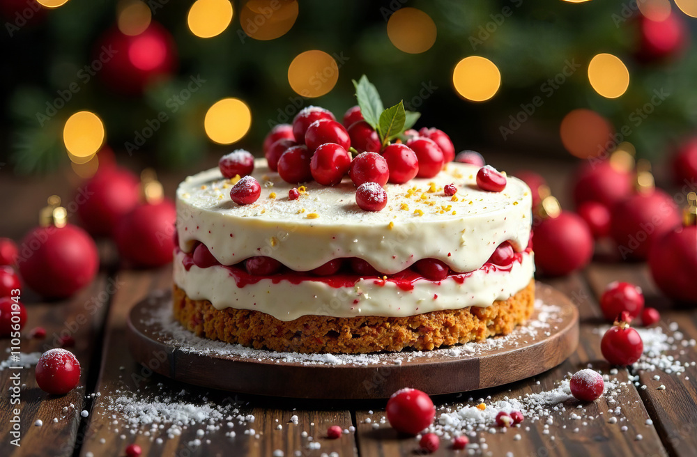 Christmas cream cake on the Christmas table. Christmas cream cake on the Christmas table.