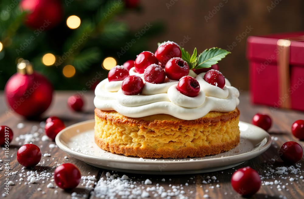 Christmas cream cake on the Christmas table. Christmas cream cake on the Christmas table.
