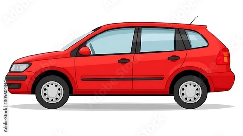 A clip art of a cartoon-style car in bright red with smiling headlights on a white background