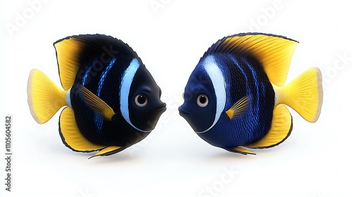 A clip art of a cartoon-style fish swimming in a wave pattern on a white background