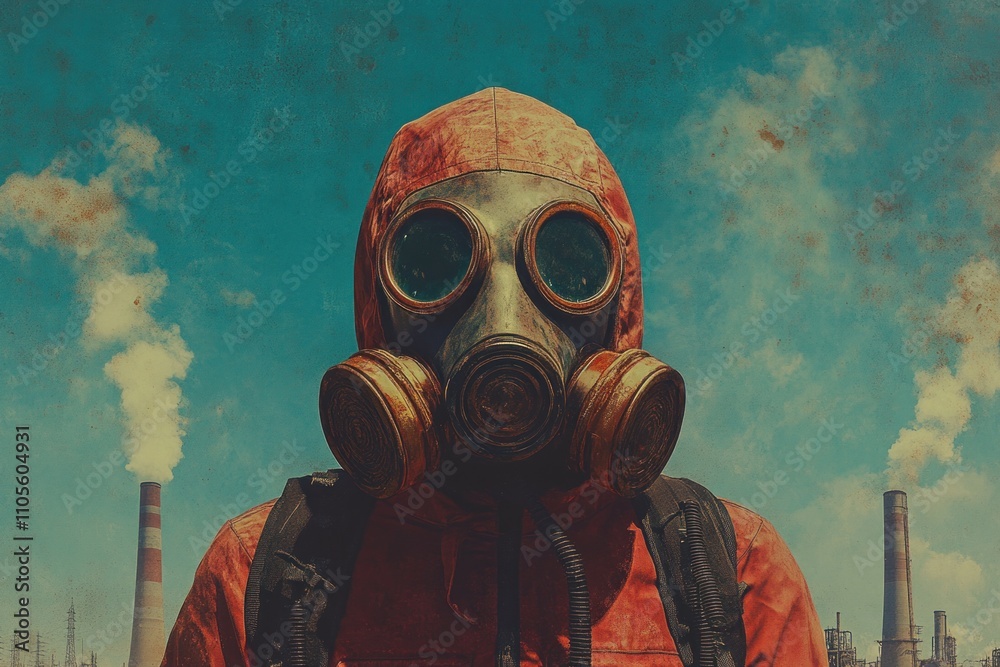 Man wearing a gas mask Man wearing a gas mask