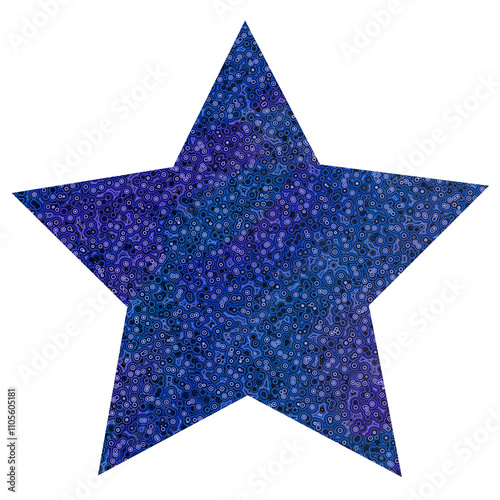 A star with a bright shiny blue texture on a transparent background