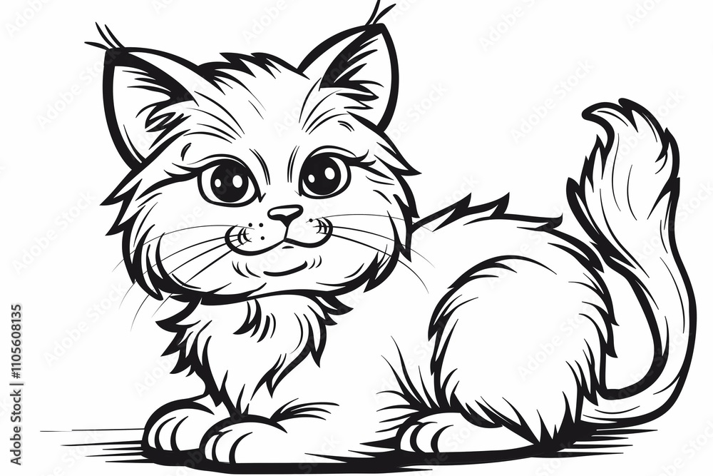 A fluffy cat with big eyes awaits coloring, perfect for art and relaxation A fluffy cat with big eyes awaits coloring, perfect for art and relaxation