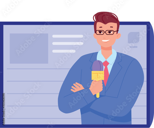 Tv news reporter on screen. Live studio anchor