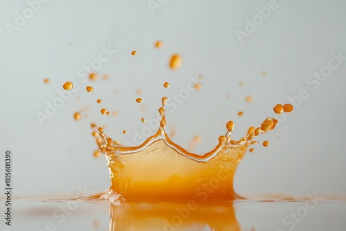 Crown-shaped splash of orange juice photographed with precision, embodying freshness, dynamic energy, and a playful, vibrant artistic style in liquid form. photo