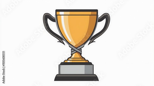 A clip art of a golden trophy with a ribbon tied to the base on a white background