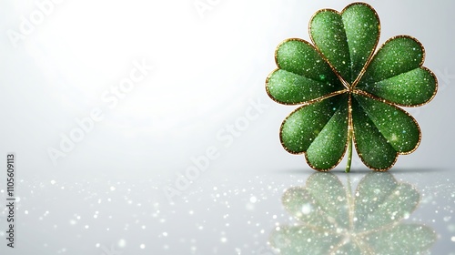 A clip art of a green shamrock leaf with a shiny surface on a white background