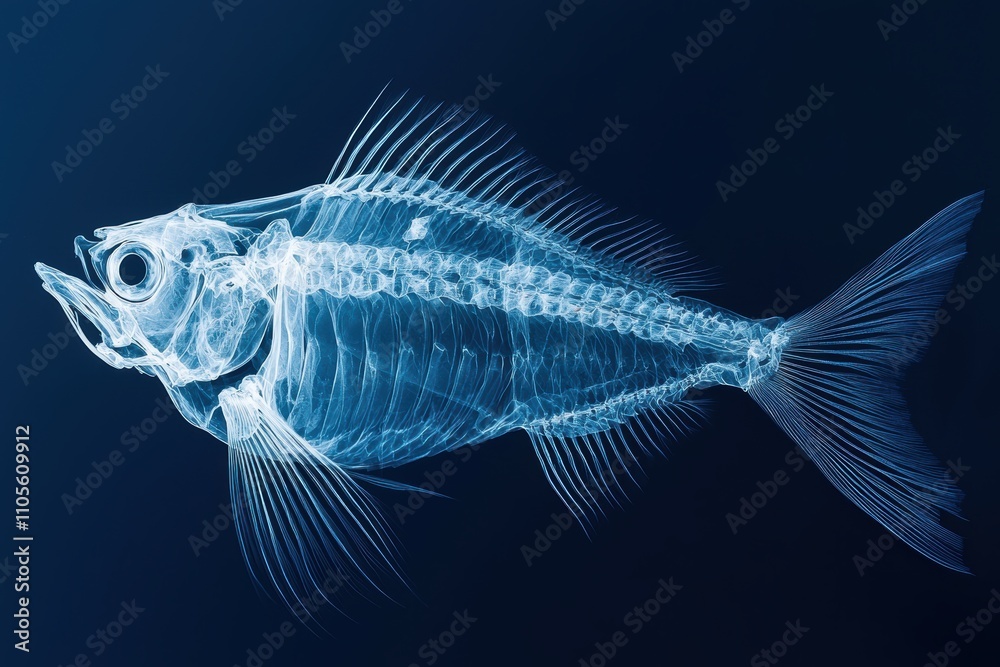X-ray Image of a Fish Showcasing Skeleton and Internal Structures X-ray Image of a Fish Showcasing Skeleton and Internal Structures