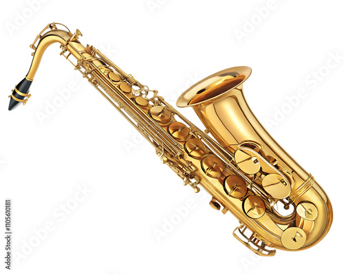 Golden saxophone isolated on white background.AI GENERATED