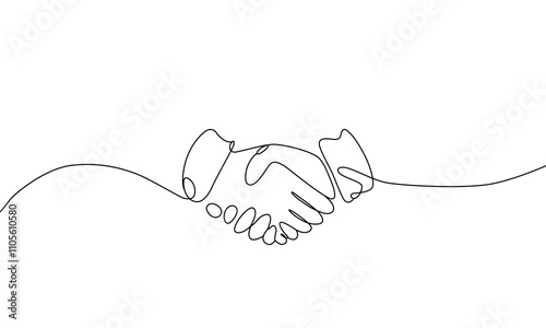 Continuous one line art of hands shaking in agreement vector art illustration