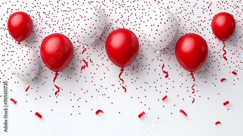 A clip art of a red balloon floating upwards with a ribbon tied to it on a white background