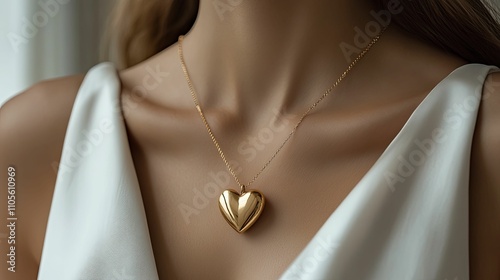 Woman wearing a gold heart pendant necklace