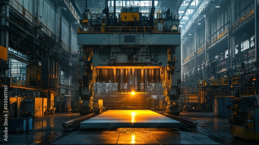 A hydraulic press in a factory presses large steel sheets into shape background wallpaper AI generated image A hydraulic press in a factory presses large steel sheets into shape background wallpaper AI generated image